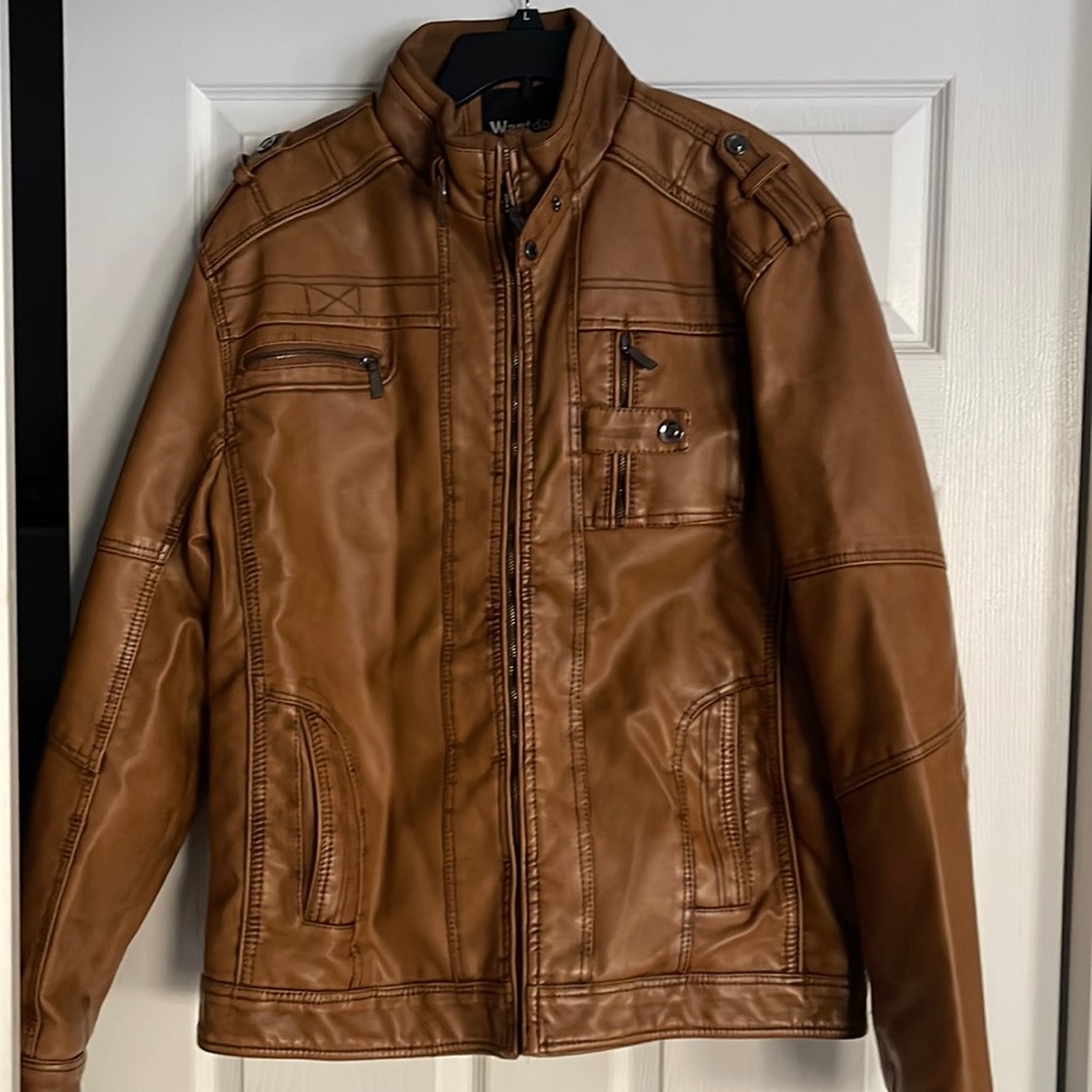 Wantdo Men's Vintage Stand Collar Faux Leather Jacket - US X-Large - Yellow